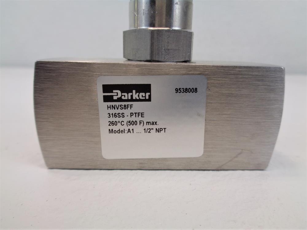 Parker 1/2" FNPT x 1/2" FNPT Needle Valve,  6000 PSI, Stainless Steel, HNVS8FF